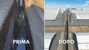 manutenzione coperture - pulizia canale e traverse prima e dopo